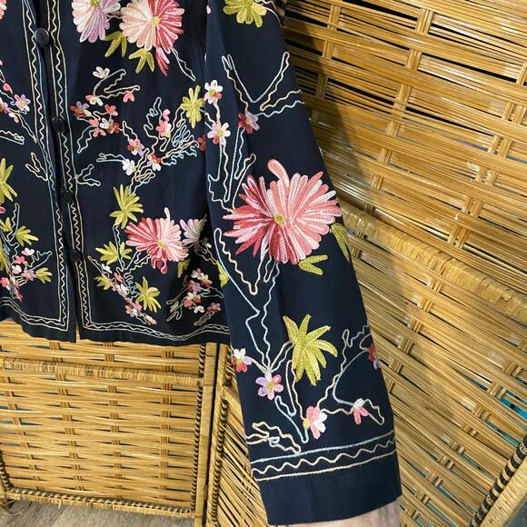 Bedford Fair Embroidered Floral Jacket Black Cotton Blend Boho India Medium - Picture 4 of 6